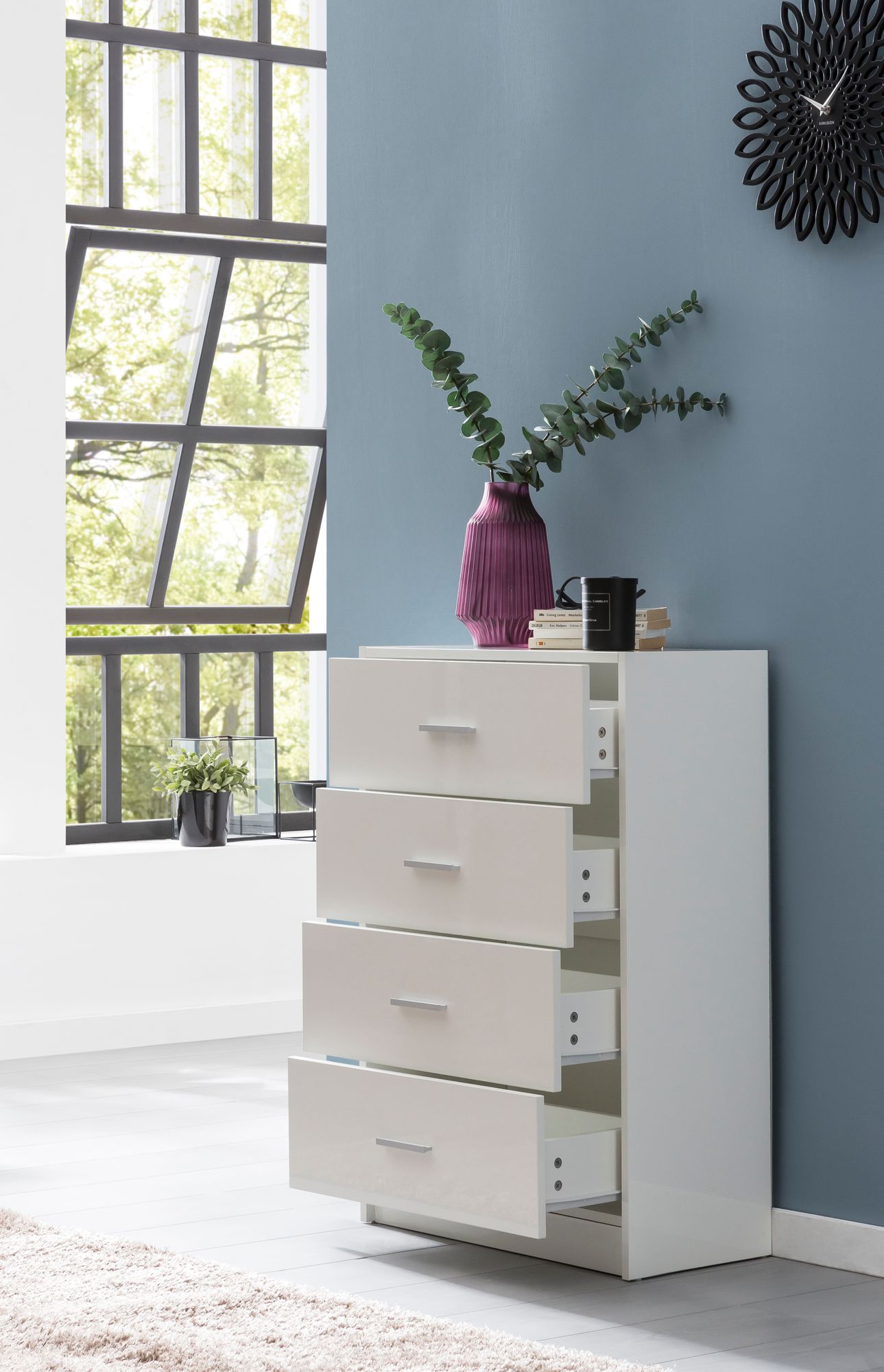 KADIMA DESIGN Hochglanz Sideboard, 4 Schubladen, modern, zeitlos, vielseitig einsetzbar.