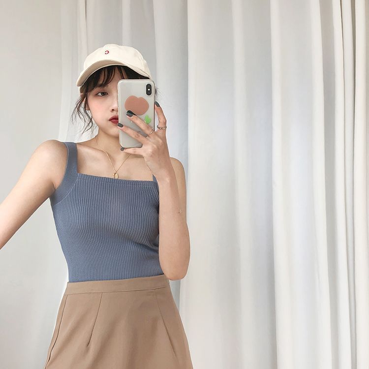 CosmoCorner - Tanktop met vierkante hals en geribbelde boorden