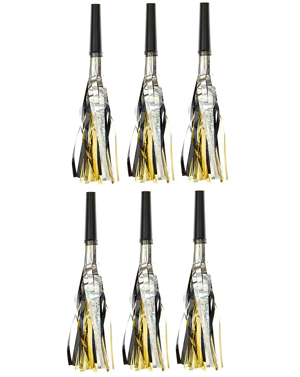 Partytröten FLITTER 6er-Pack in schwarz/gold/silber