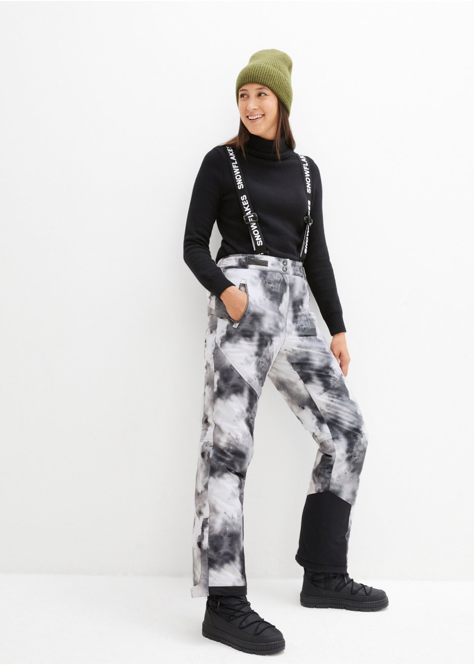 Pantalon thermique fonctionnel de ski, avec bretelles amovibles, imperméable, coupe droite