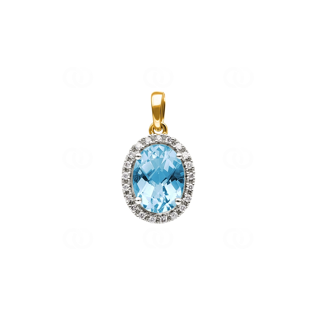 Anhänger 750/18 K Gelbgold mit Blautopas oval und Diamanten 0.06 ct H/si