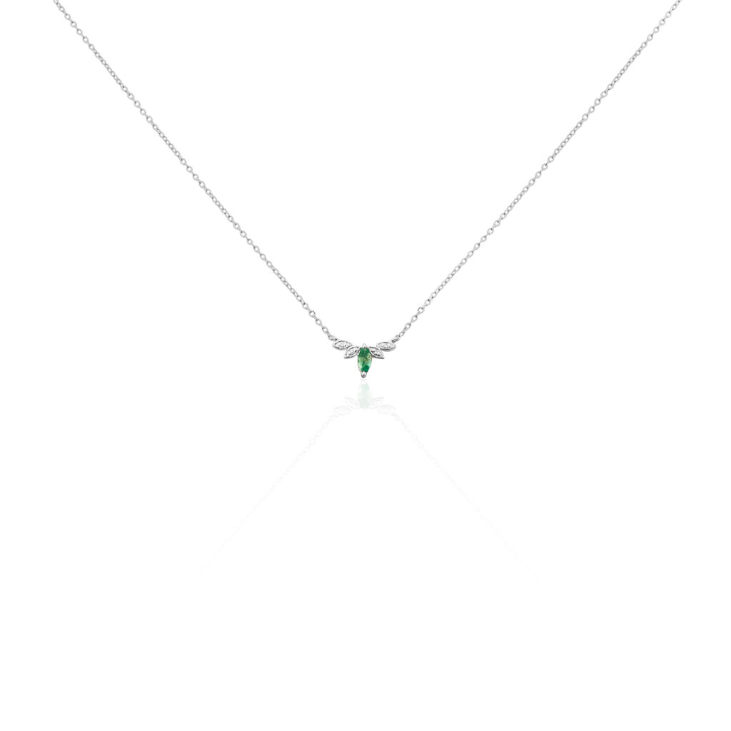 Collier Or Blanc Febe Emeraude Diamant