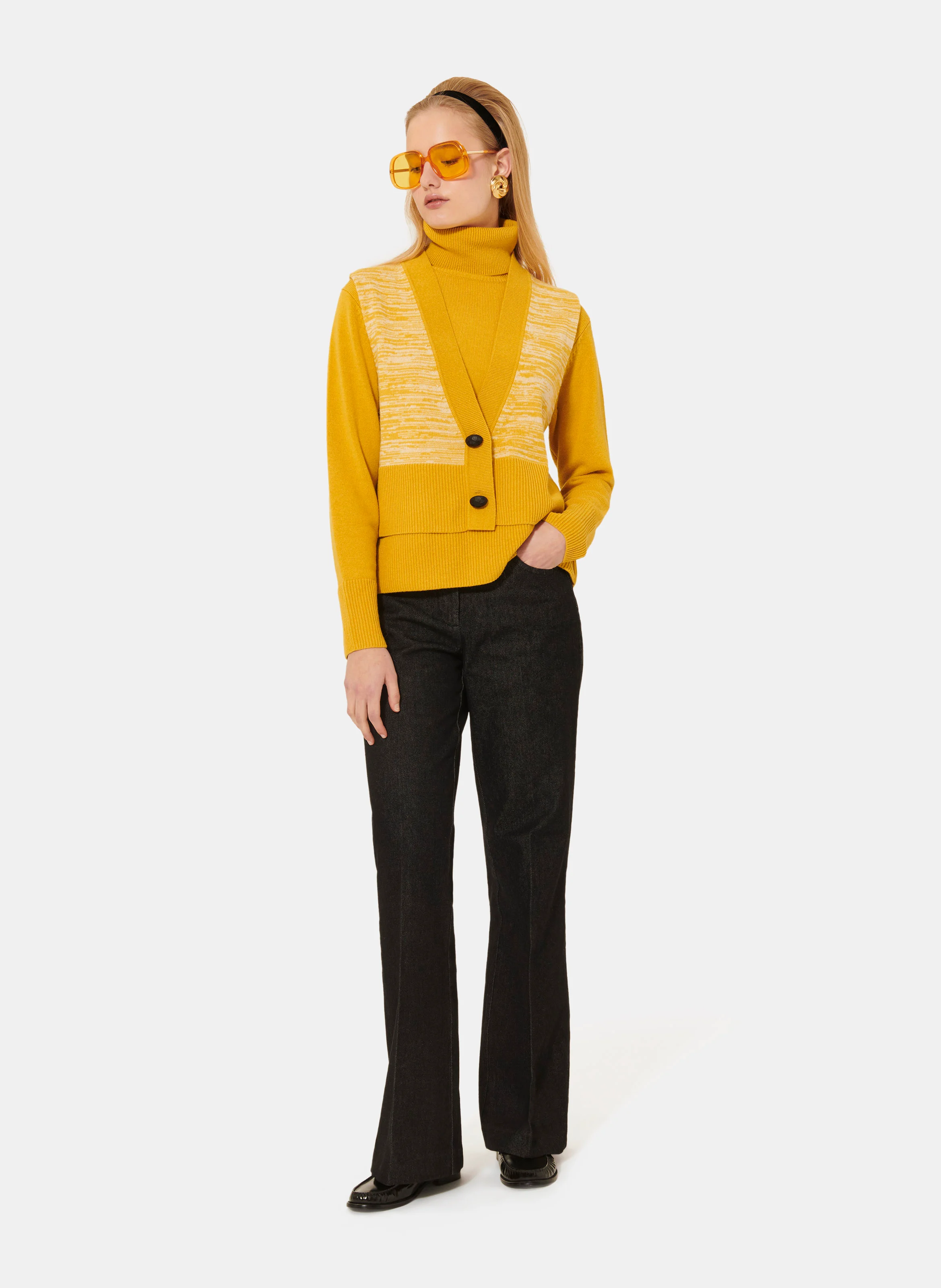 GILLES - Gilet col V en laine | Jaune