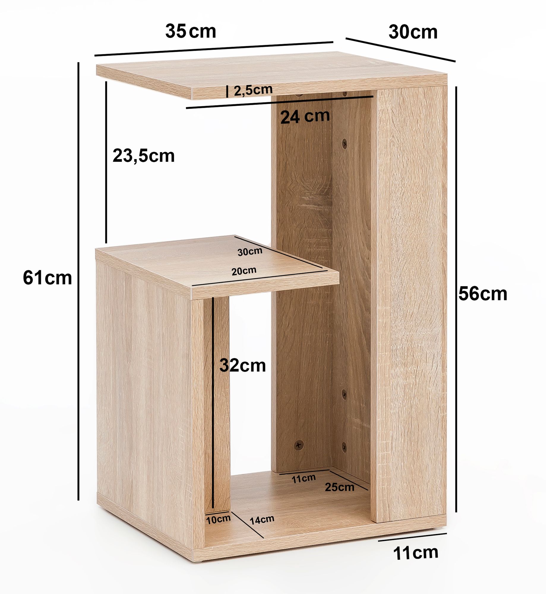 KADIMA DESIGN Beistelltisch BRENTA Holz: 3 Ablagen, 35x61x30 cm, Melaminharzbeschichtung