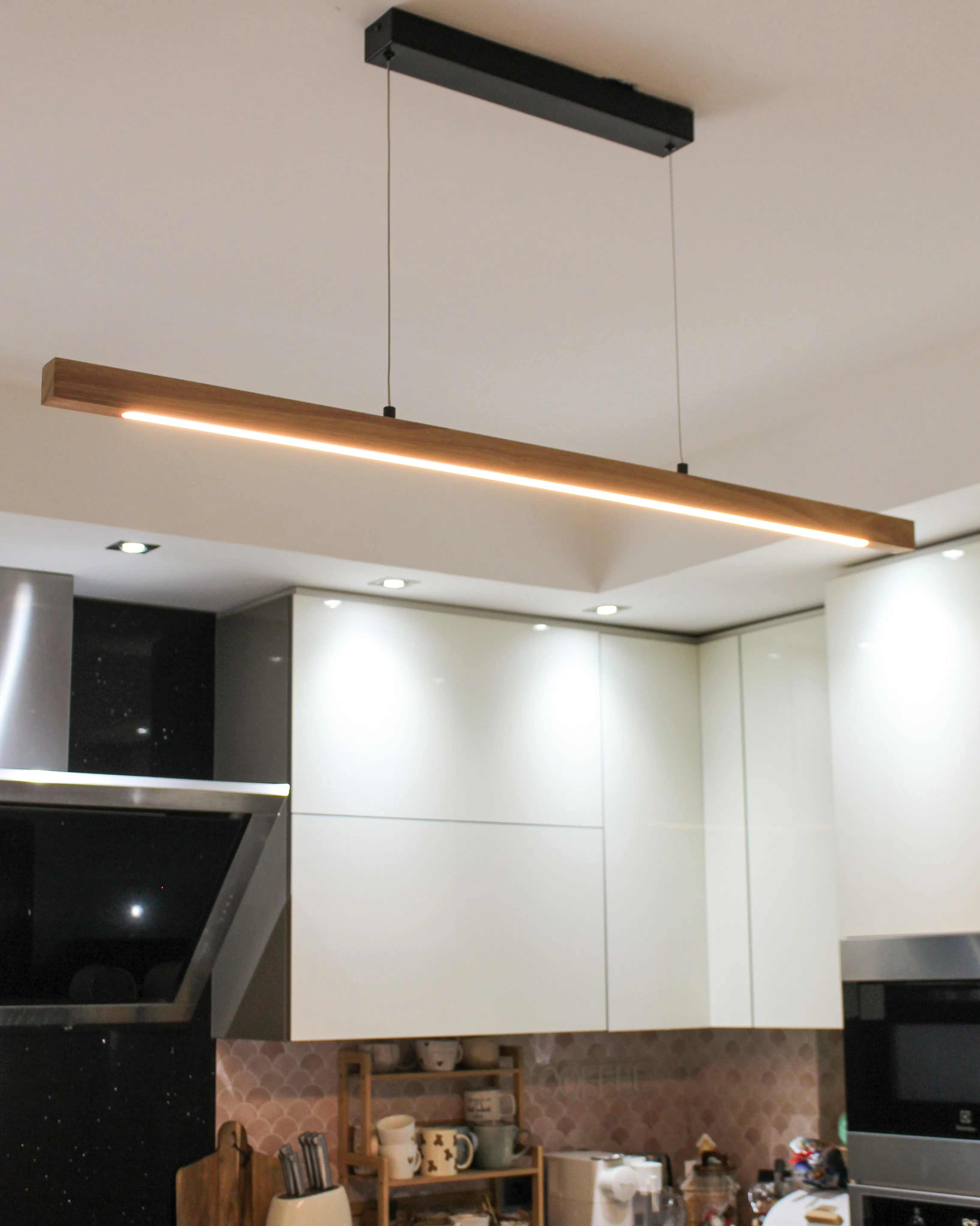 LED hanglamp STEWARTS met afstandsbediening met dimmer Eikenhout Lichtbruin