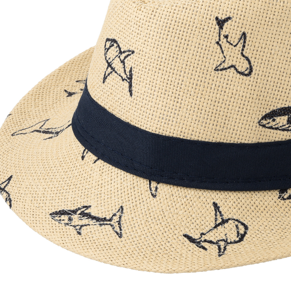 Topolino Jungen Strohhut mit Hai-Allover beige / dunkelblau