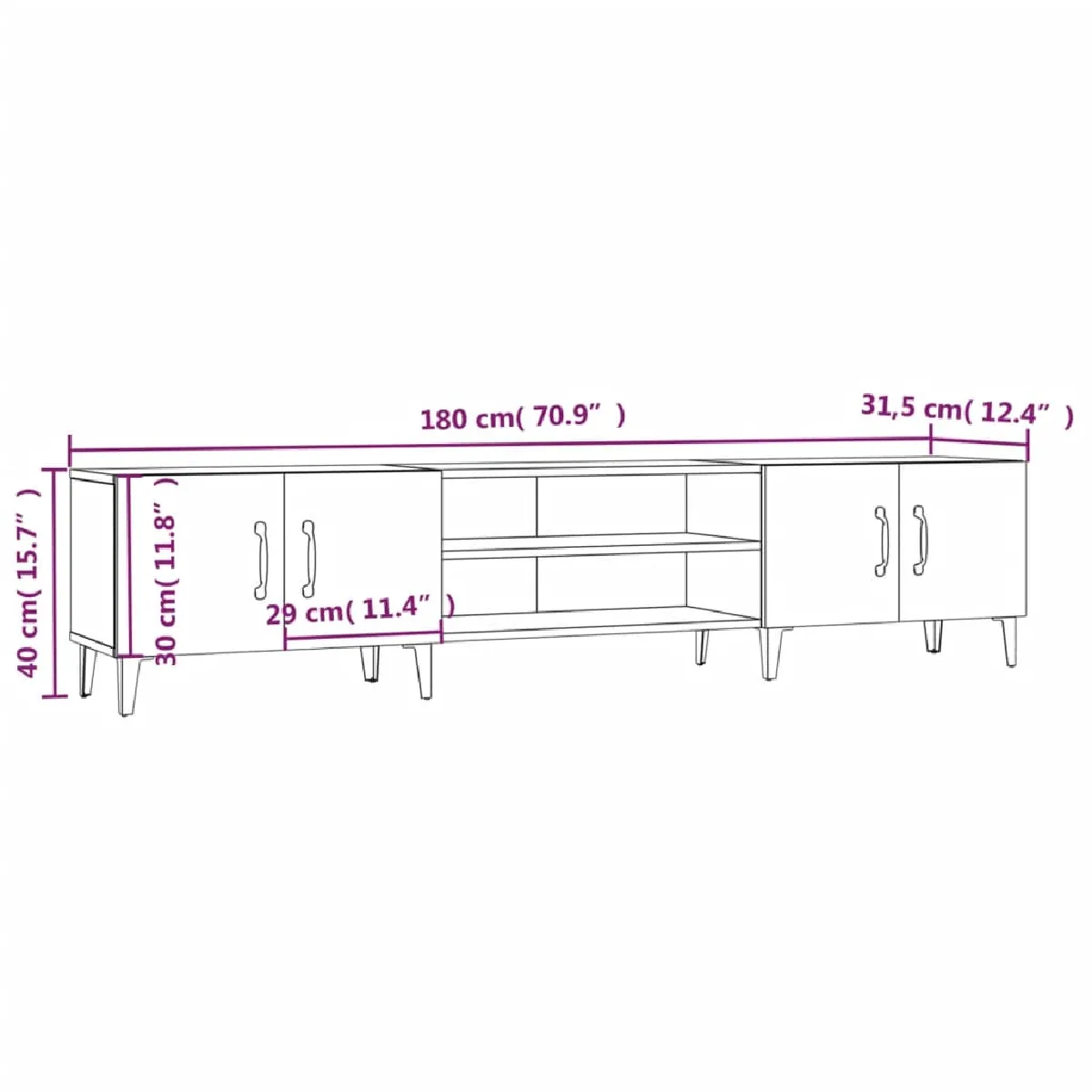 vidaXL Meuble TV Noir 180x31.5x40 cm