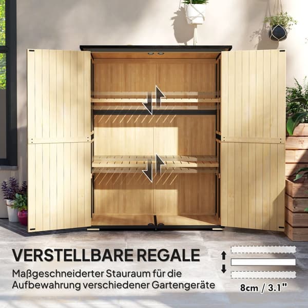 Hageskap, redskapsbod i tre, værbestandig redskapsskap med 2 dører, hyller, redskapshus med asfalttak, redskapsskap for hage, terrasse, 140 x 74 x 173