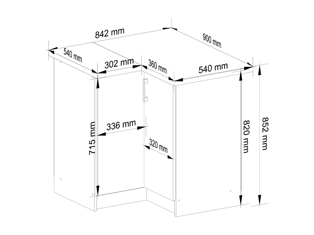 Armoires de cuisine basse AKORD S90 d'angle LIMA modul. Blanc 84 cm 2 portes façade Chêne Sonoma 2 étagères 84x44,5x85,5 cm