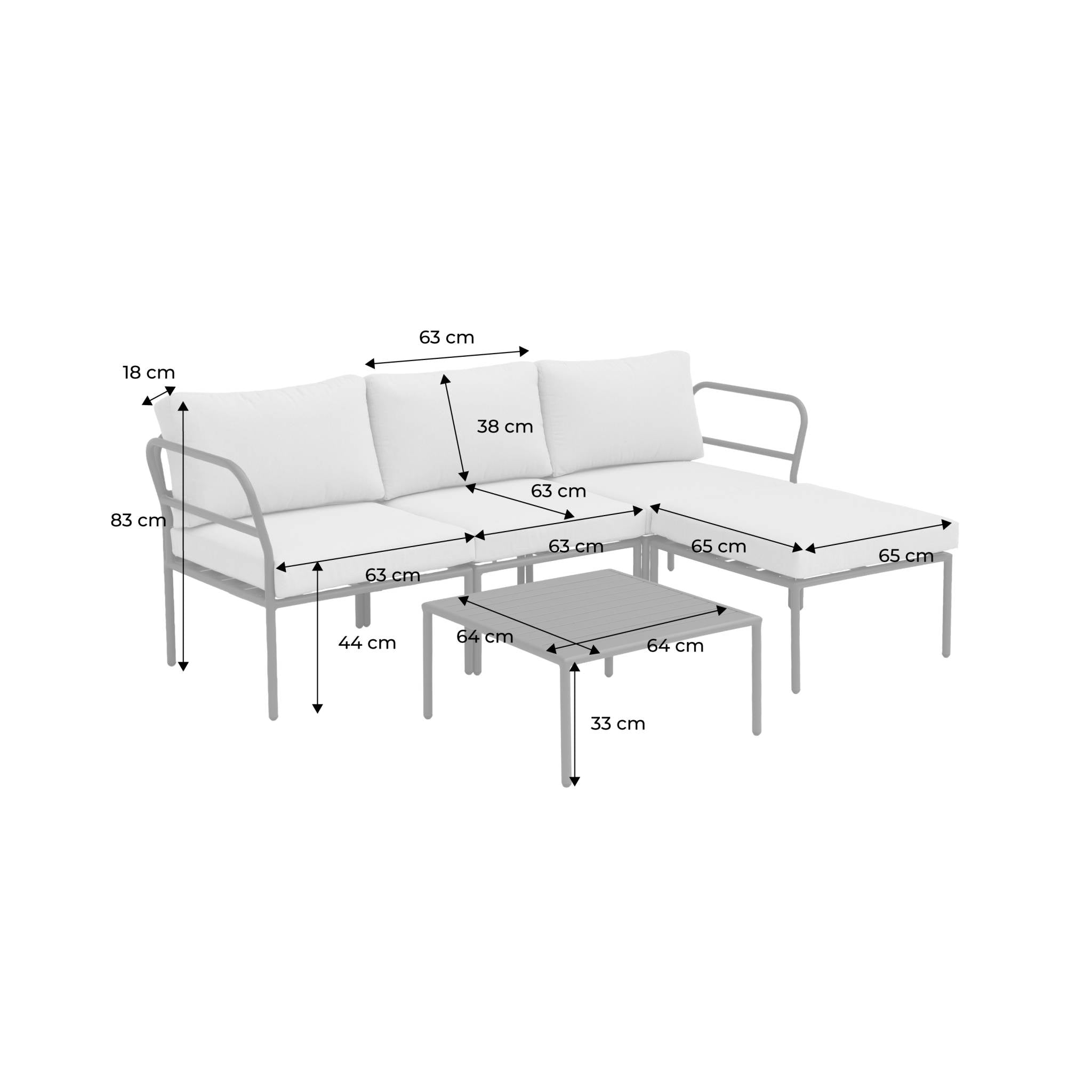sweeek - Modulaire tuinset aluminium 4 zitplaatsen