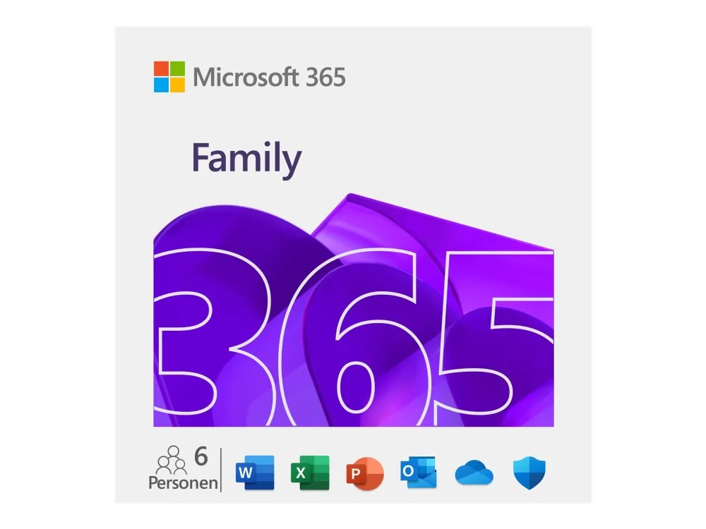 Microsoft 365 Family - Licensabonnemet (1 år) - op til 6 personer - mediefri, P10 - Mac, Android, iOS, Win - Tysk - Eurozone