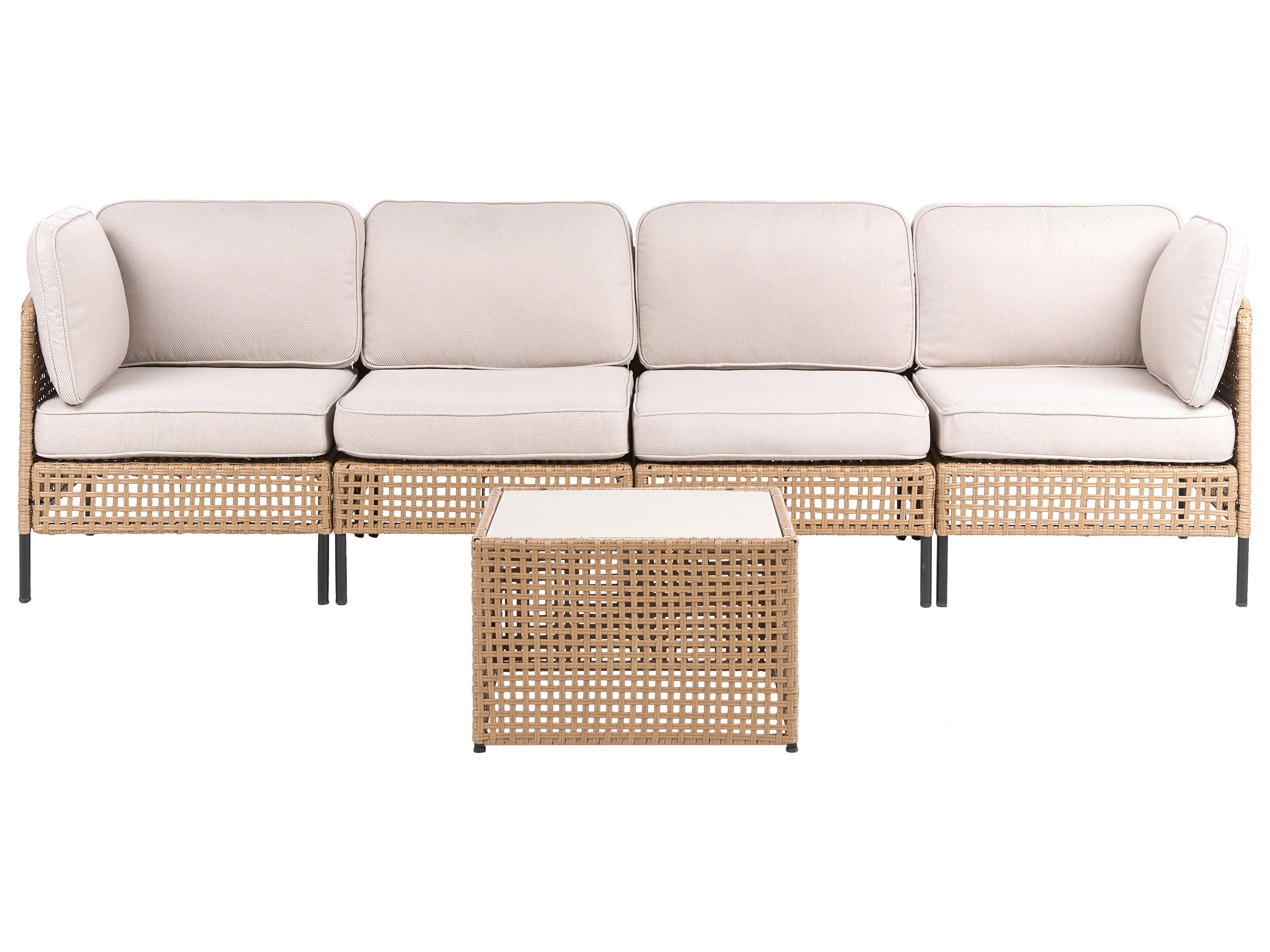 Tuinbank met tafel 4-zits OMEGANA modulair PE rotan Lichtbeige
