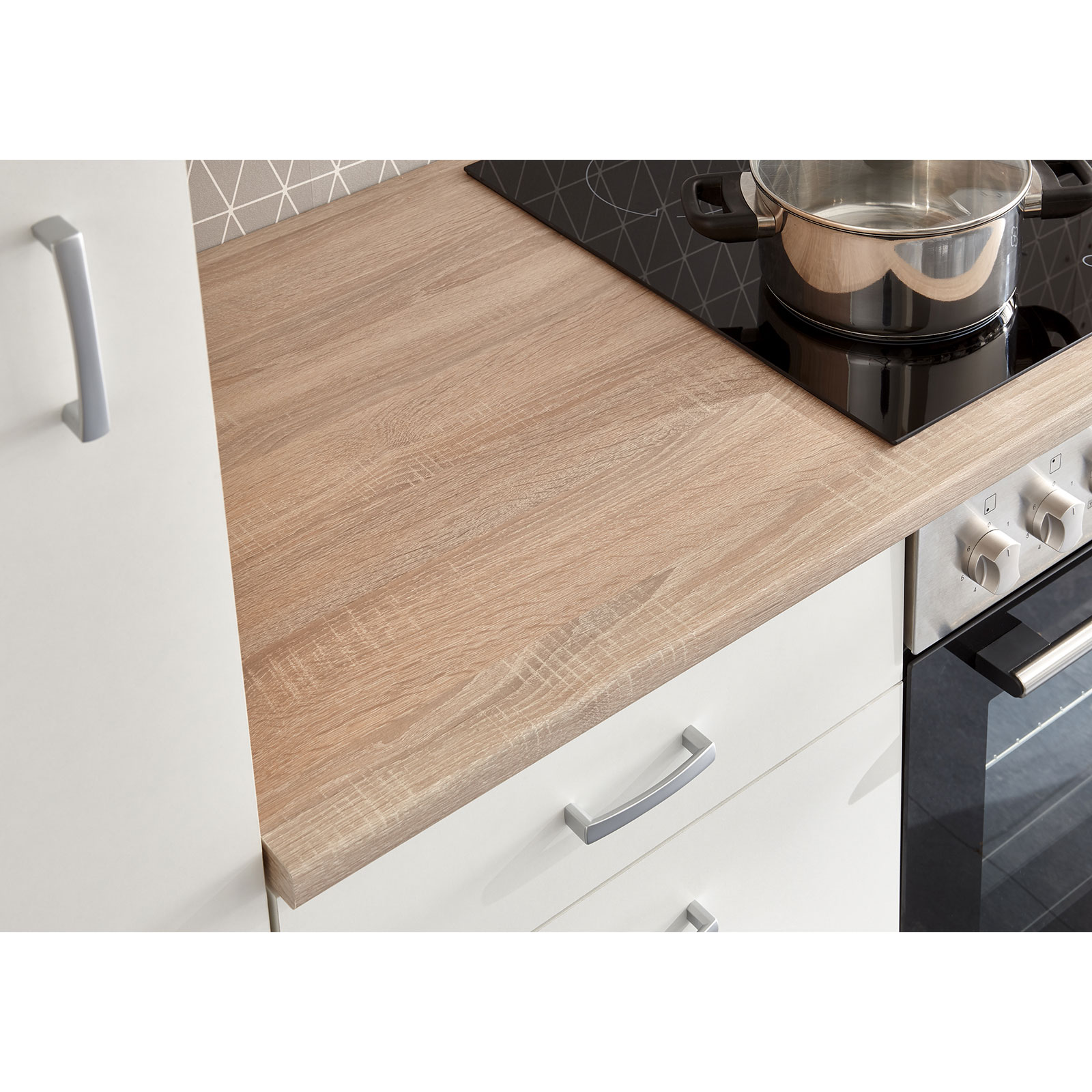 Küchenblock - weiß matt - Sonoma Eiche - mit E-Geräten - 280 cm