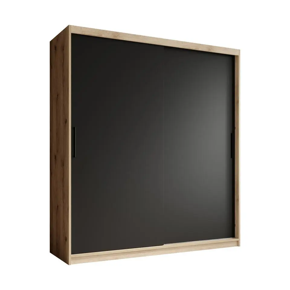 Meubella - Kledingkast Luxor - Zwart - Eiken - 180 cm