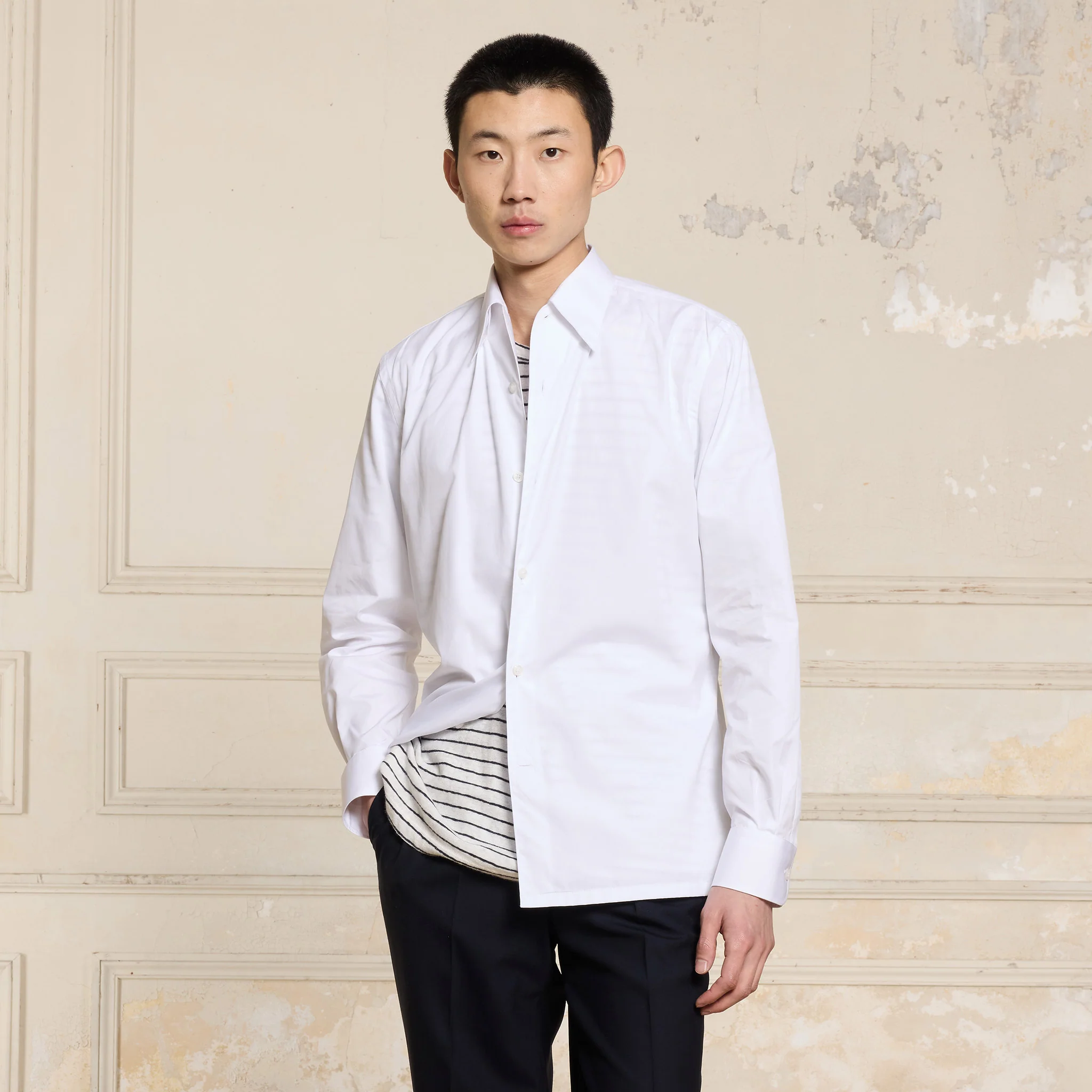 Fitted shirt in white double-twisted poplin