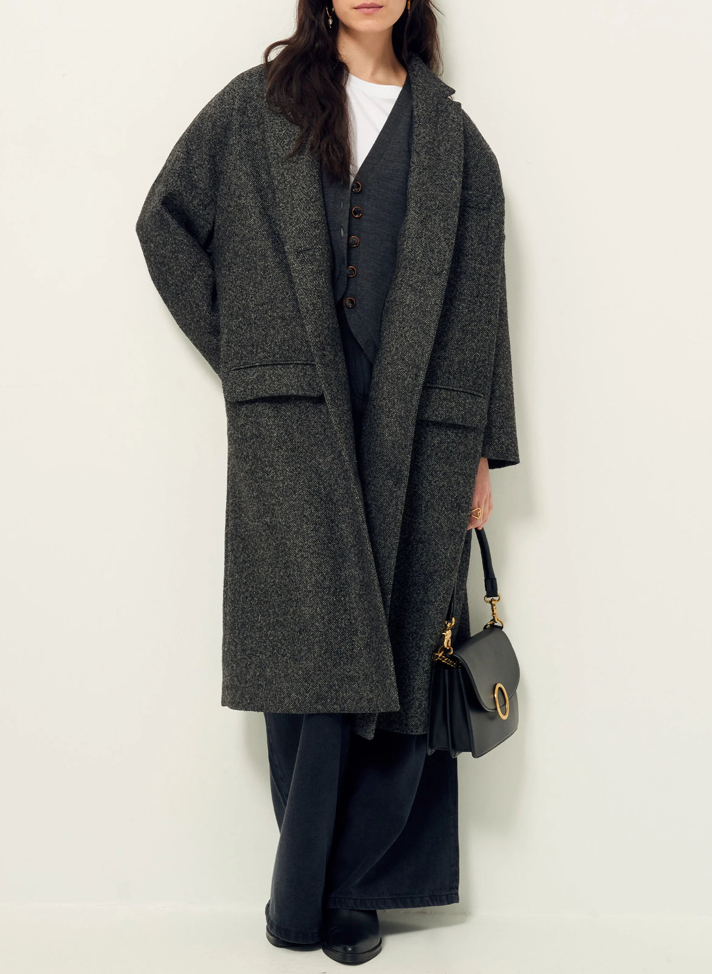 EMILY - Manteau col tailleur en laine mélangée | Noir