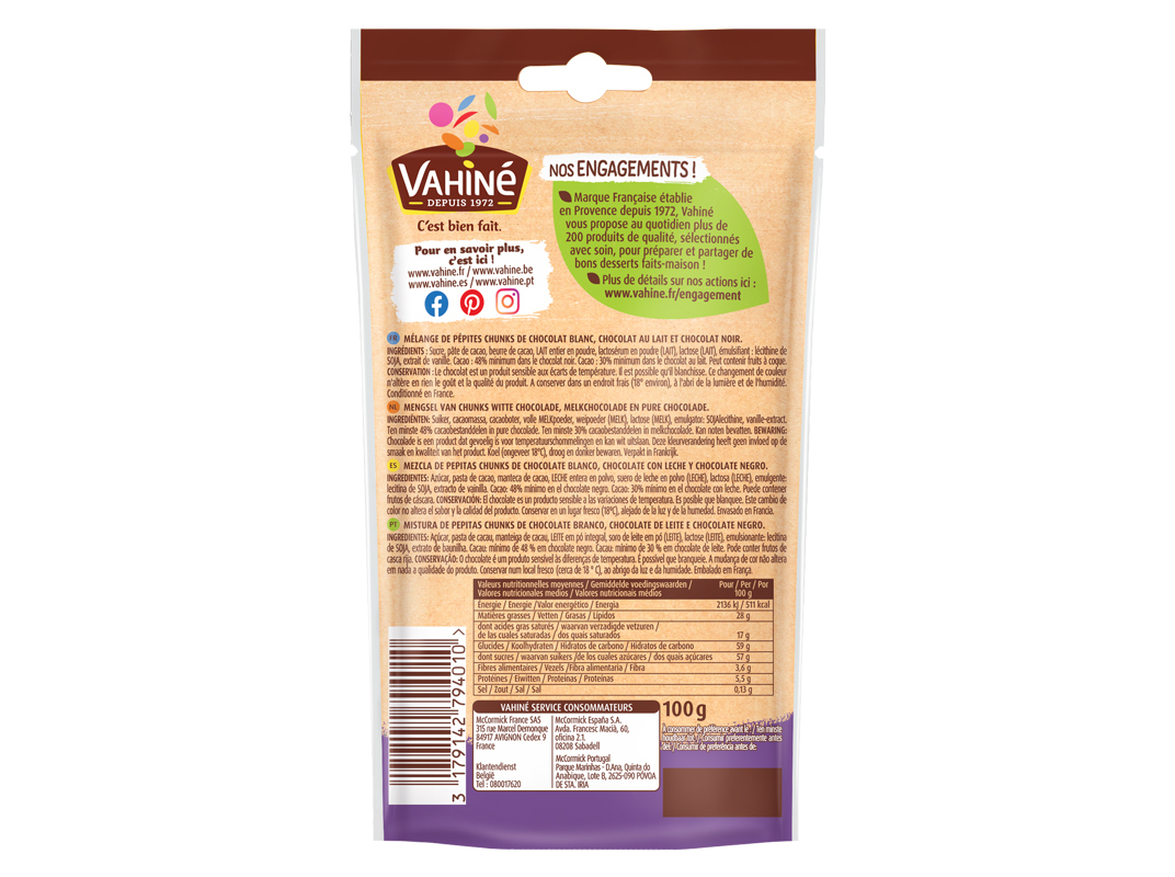 PEPITAS VAHINÉ 3 CHOCOLATES 100G