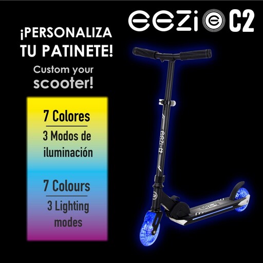 Patinete dobrável Eezi de 2 rodas com luzes personalizáveis