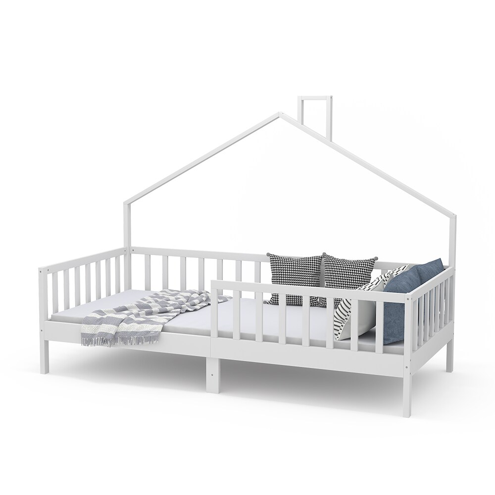 Vicco Hausbett Kinderbett Justus Weiß 90 x 200 cm mit Matratze modern
