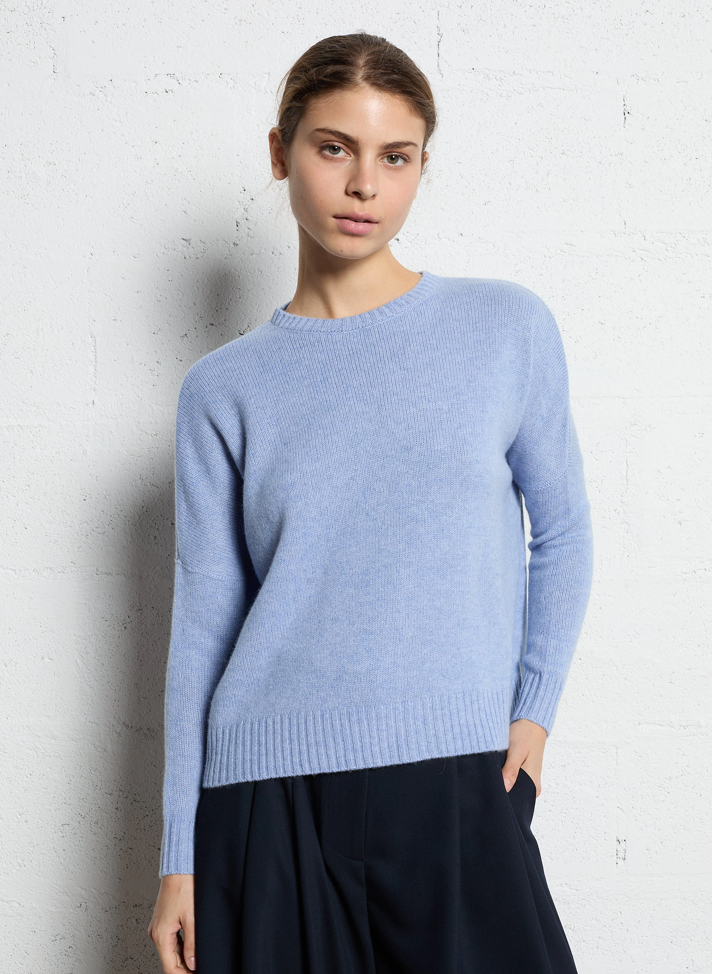 AMELIE - Pull col rond oversize en cachemire | Bleu