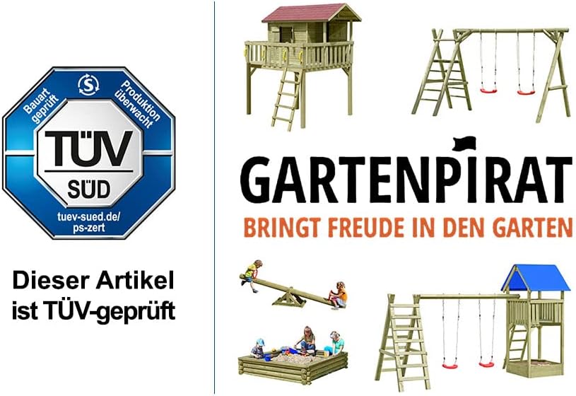 Gartenpirat Premium Kinderschaukel aus Holz Outdoor - Einzelschaukel mit Schaukelsitz - 180 x 180 x 200 cm TÜV geprüft
