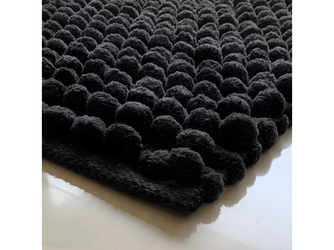 Lot 2 tapis de salle de bain 40x60 cm pompon gris anthracite - MARIE