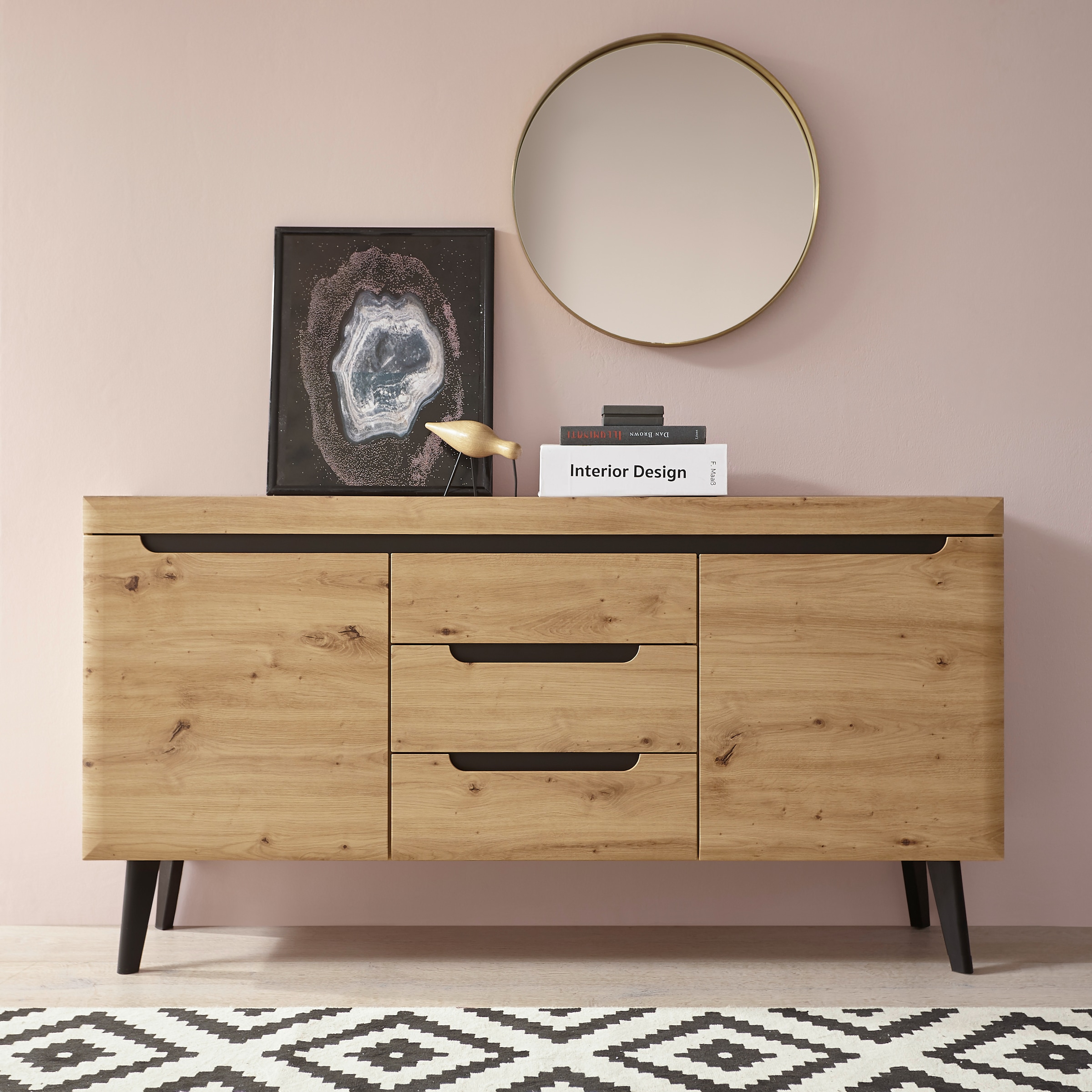 INOSIGN Sideboard »Torge, Anrichte, Kommode, Schubladenschrank« 1 Stk. tlg. abgeschrägte Füsse, drei Farben, Scandi Design, 160 cm breit