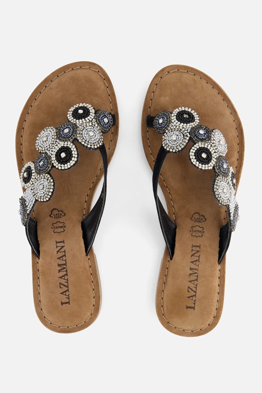 Lazamani Slippers Beads zwart Leer