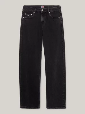 Calça jeans Sophie de cintura baixa, reta e preta desbotada.