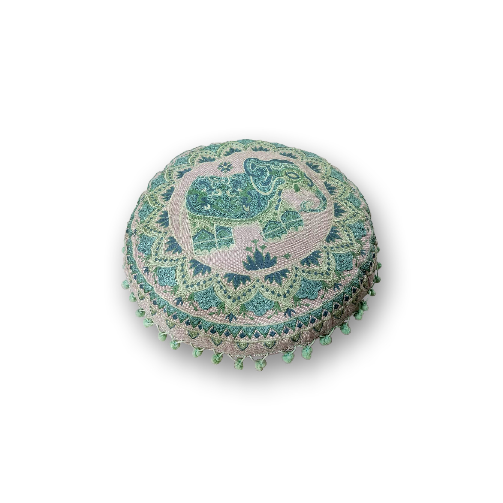 Rundkissen 'Hevat', beige-türkis, Ø 40 cm, H 5 cm von fischer's lagerhaus