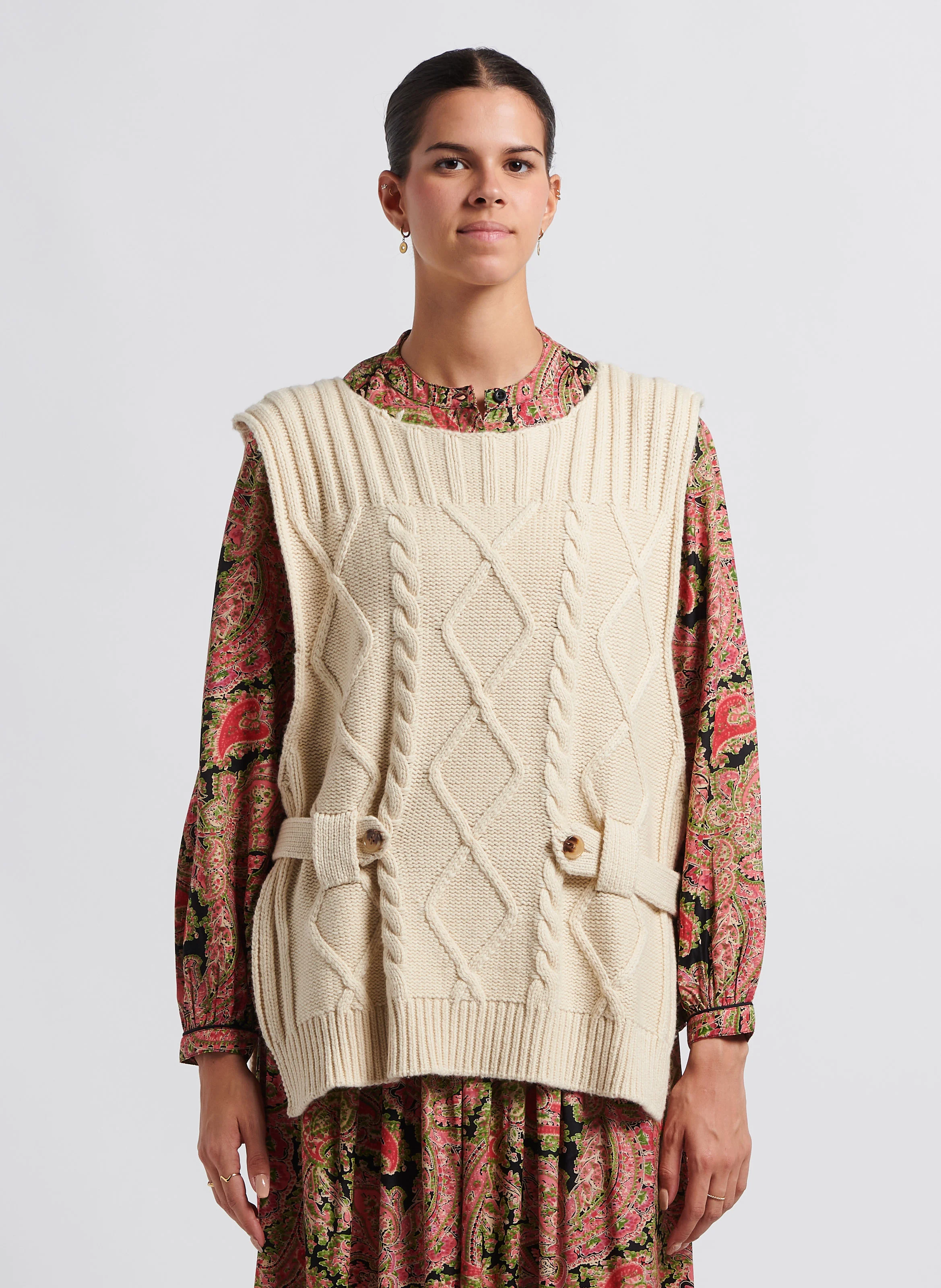 SEPT - Pull col rond sans manches en laine mélangée | Blanc
