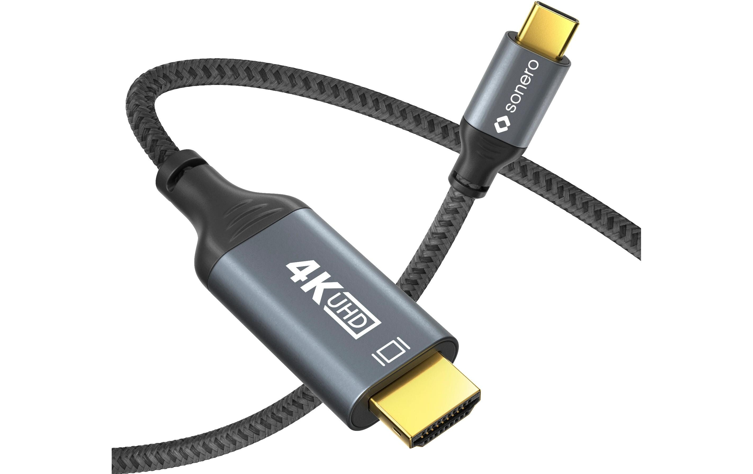 Kabel USB Type-C - HDMI, 2 mUSB-C auf HDMI Kabel - 4K60, 18 GBps – grau/schwarz - 1.00m