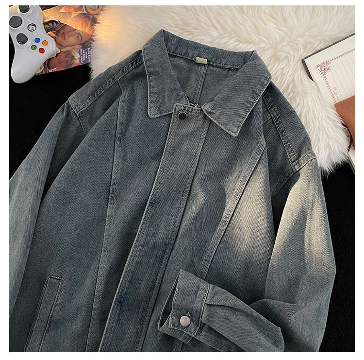 Plummie - Gewassen denim jack met kraag en knopen