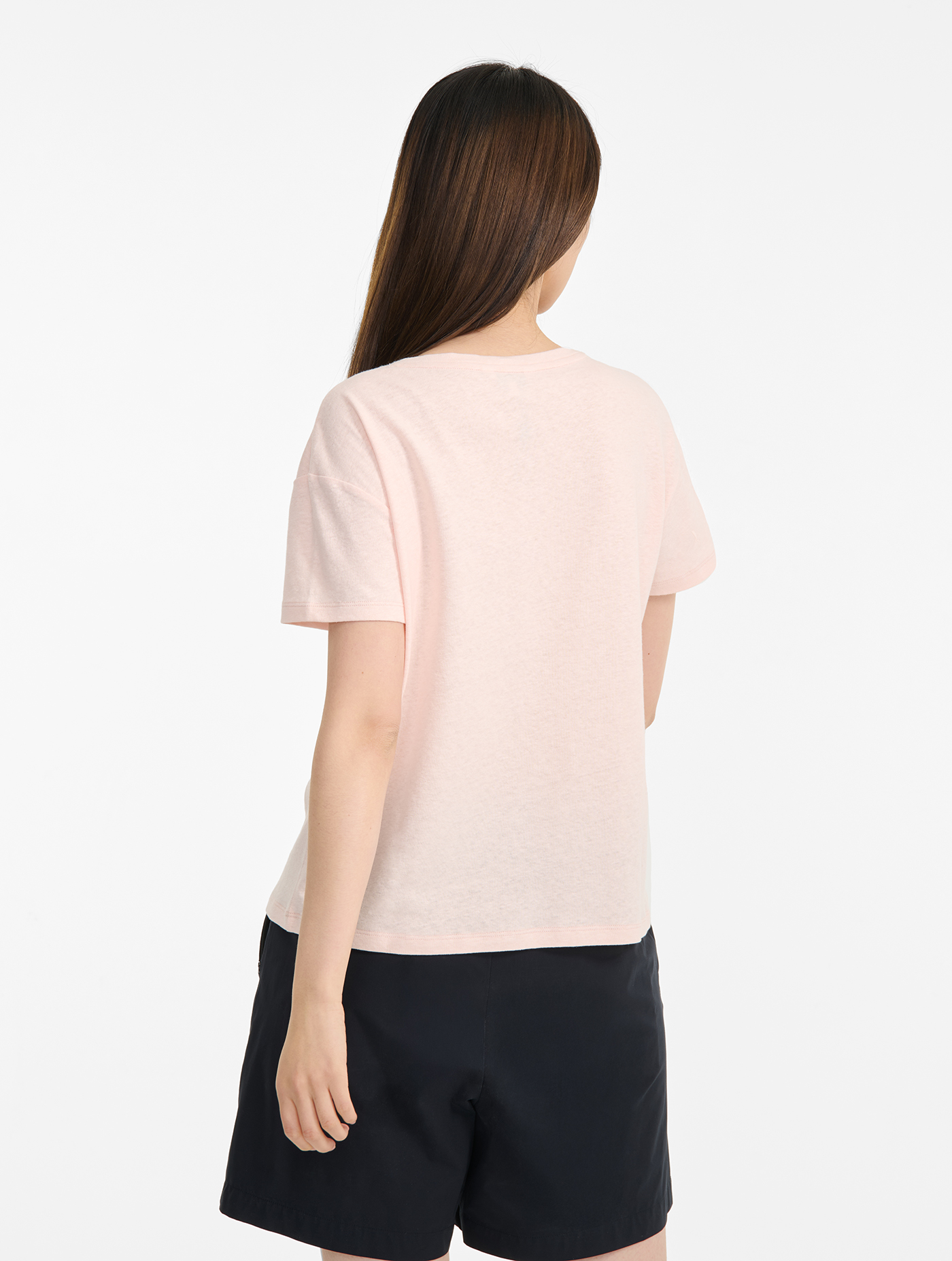 T-shirt col V en coton et lin ANTIQUE ROSE