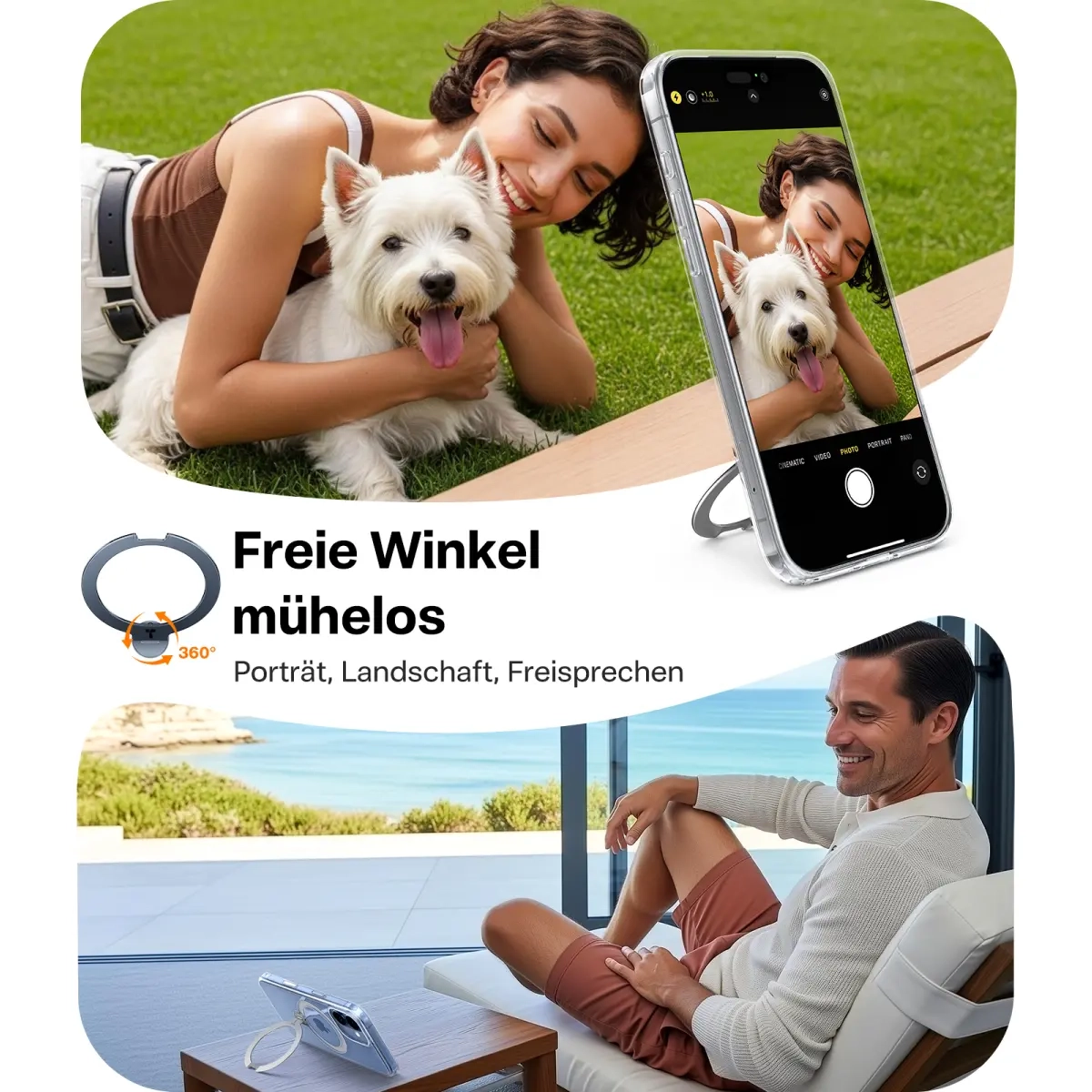 iPhone 17 Ostand 360° Spin MagSafe Hybrid Hardcase Hülle Ring Stand   Kickstand - Transparent
