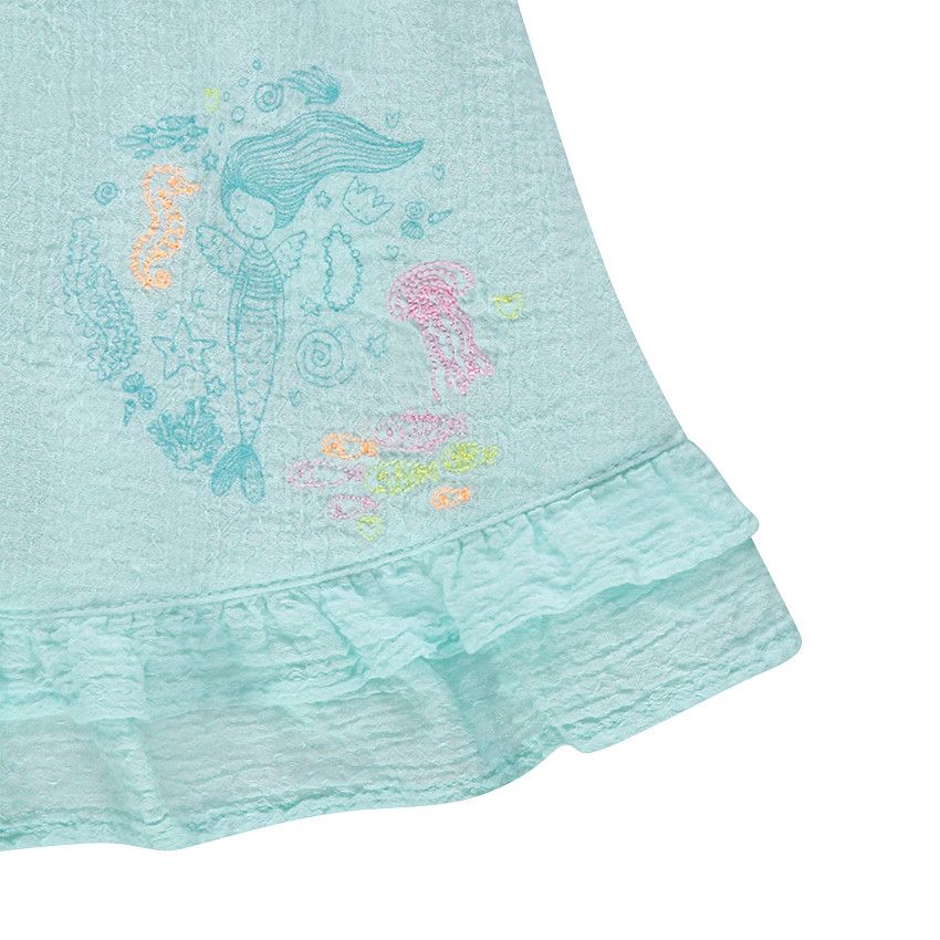 Top en coton effet crépon avec volants et dos fantaisie - Vert