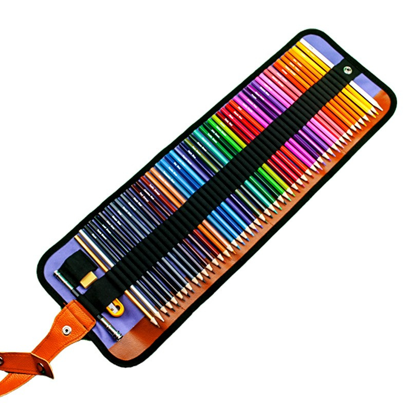 (53-tlg. Set) Aquarell Holz Buntstifte Skizzen Farbstifte im Roll Etui   Spitzer / Stiftverlängerung