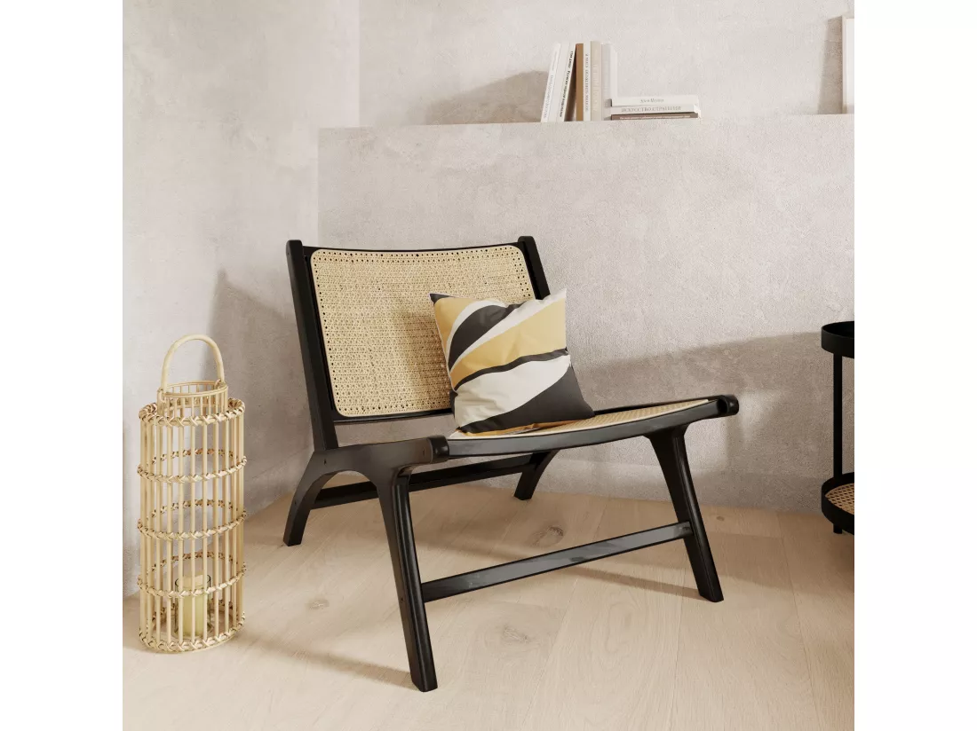 Fauteuil en teck noir et tressage cannage en rotin - Kilka