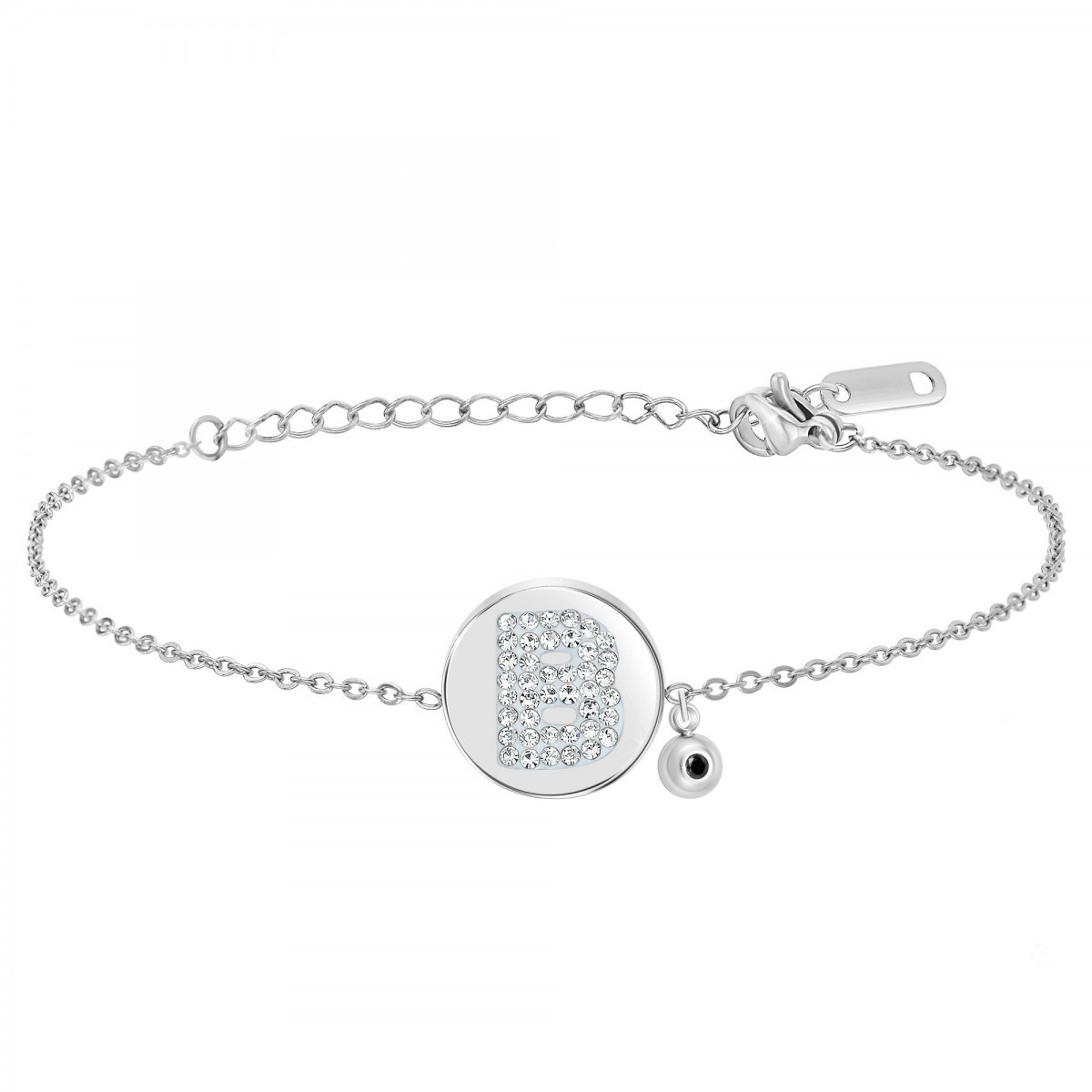 Bracelet alphabet lettre B SC Crystal orné d'un véritable diamant noir