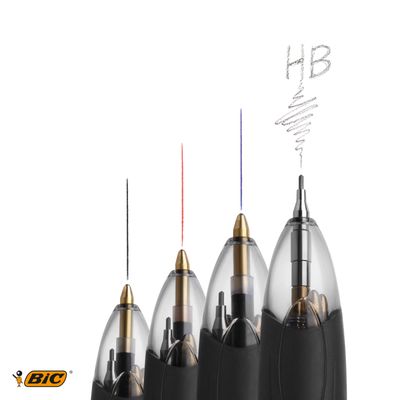 BIC 4 Couleurs - 12 Stylos à bille 4 couleurs - 3 couleurs et 1 porte-mines