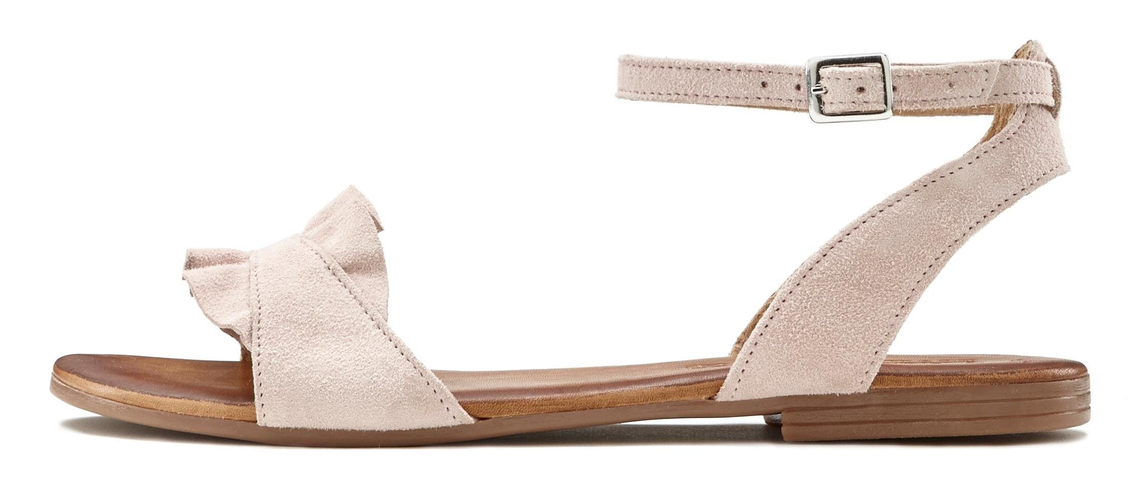 LASCANA Sandale »offener Schuh,«  Sandalette, Sommerschuh aus hochwertigem Leder mit kleinen Rüschen