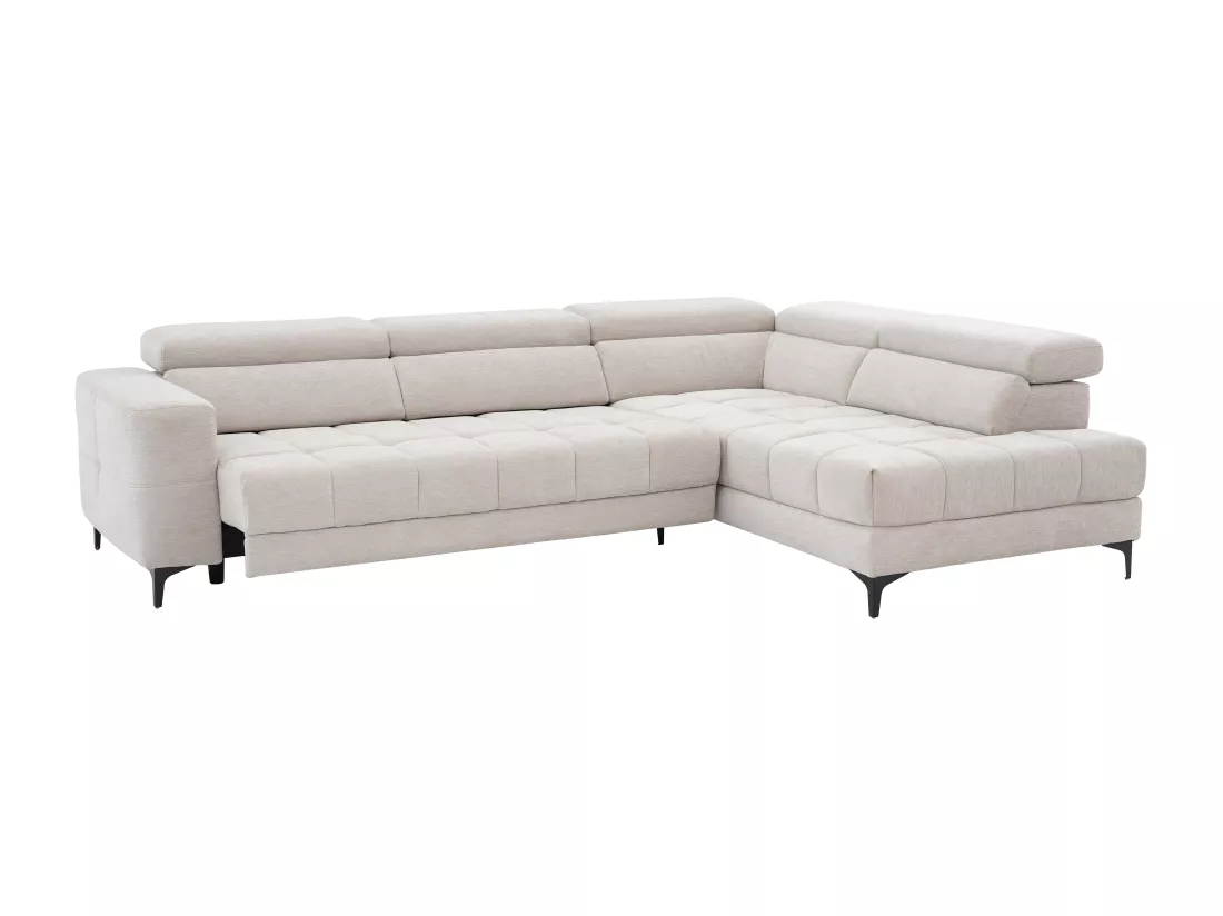 Canapé d'angle droit relax assise coulissante électrique en tissu beige MONISO