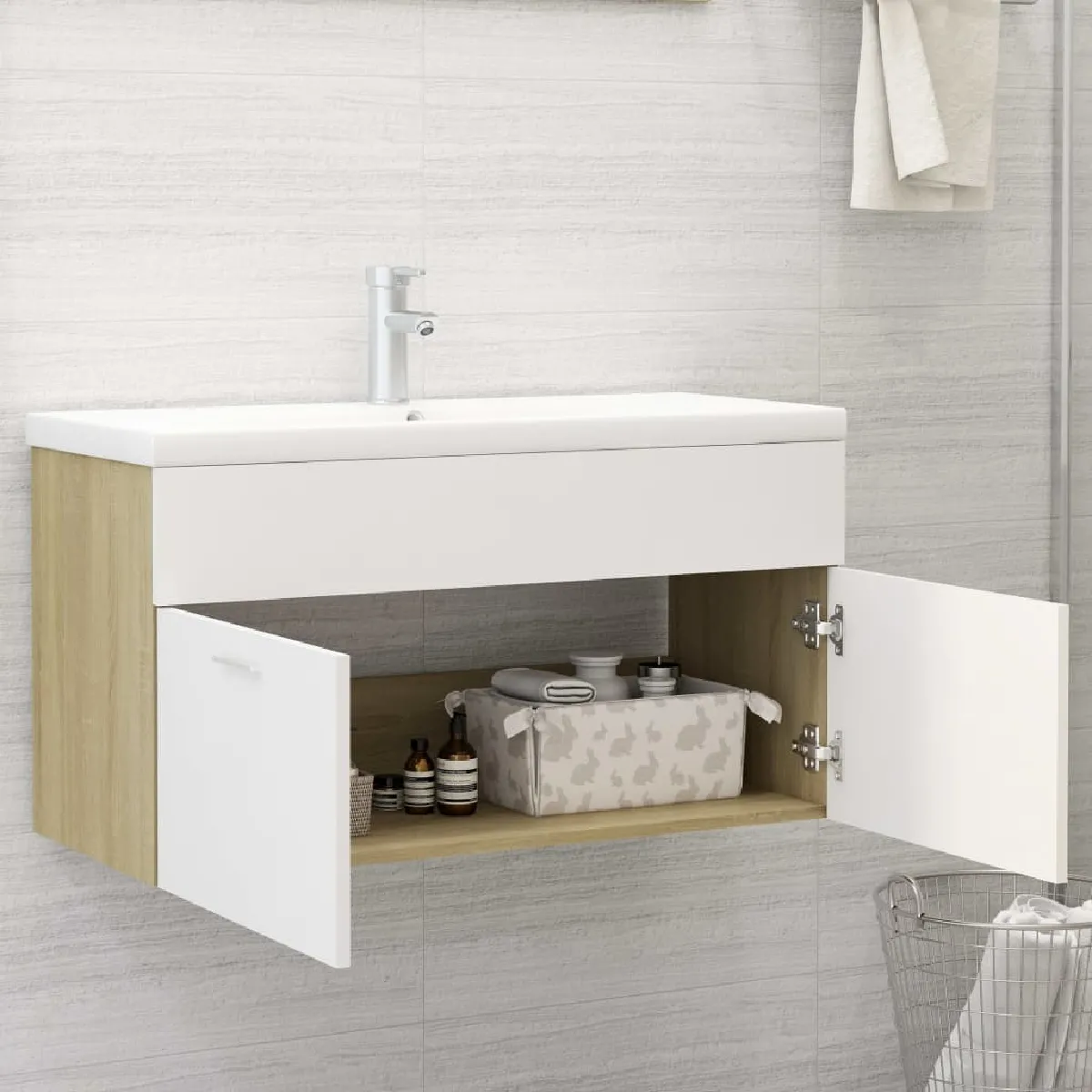 vidaXL Armoire évier lavabo chêne sonoma