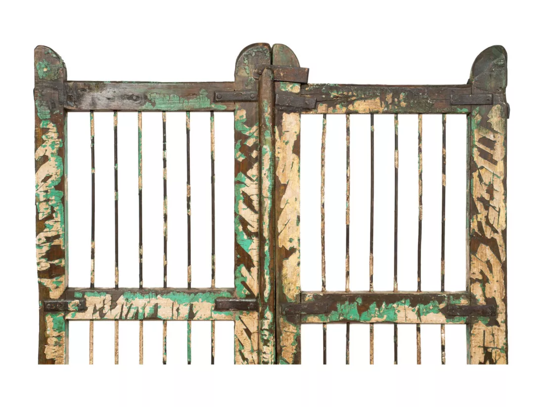 BISCOTTINI Portail - Bois massif et fer finition antique -Portail en métal - Porte décorative - Portail d'entrée -Extérieur - 90x6x100cm