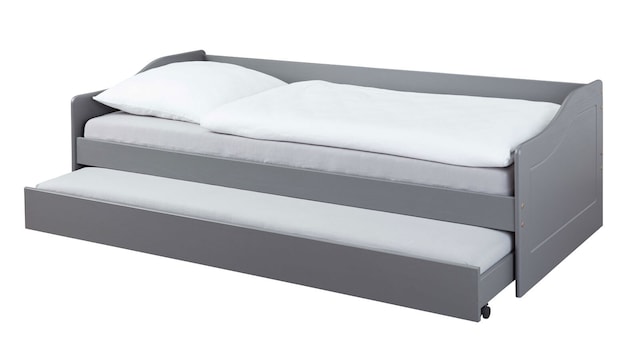 Stauraum-/Funktionsbett Dan 90 x 200 cm Kiefer massiv grau lackiert