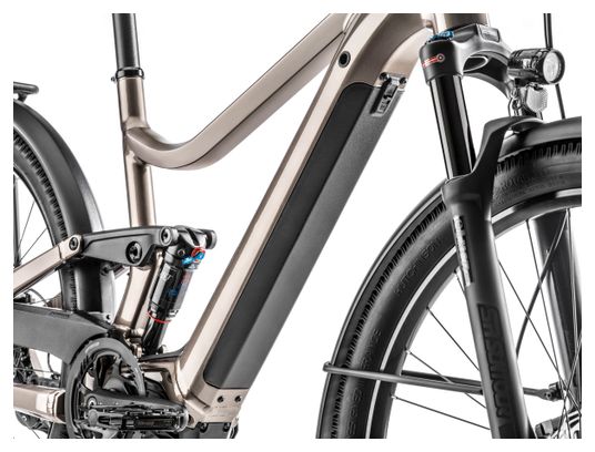 VTC Électrique Tout-Suspendu Moustache Samedi 27 Xroad FS 3 Smart System Shimano Deore 11V 500 Wh 27.5'' Beige 2023