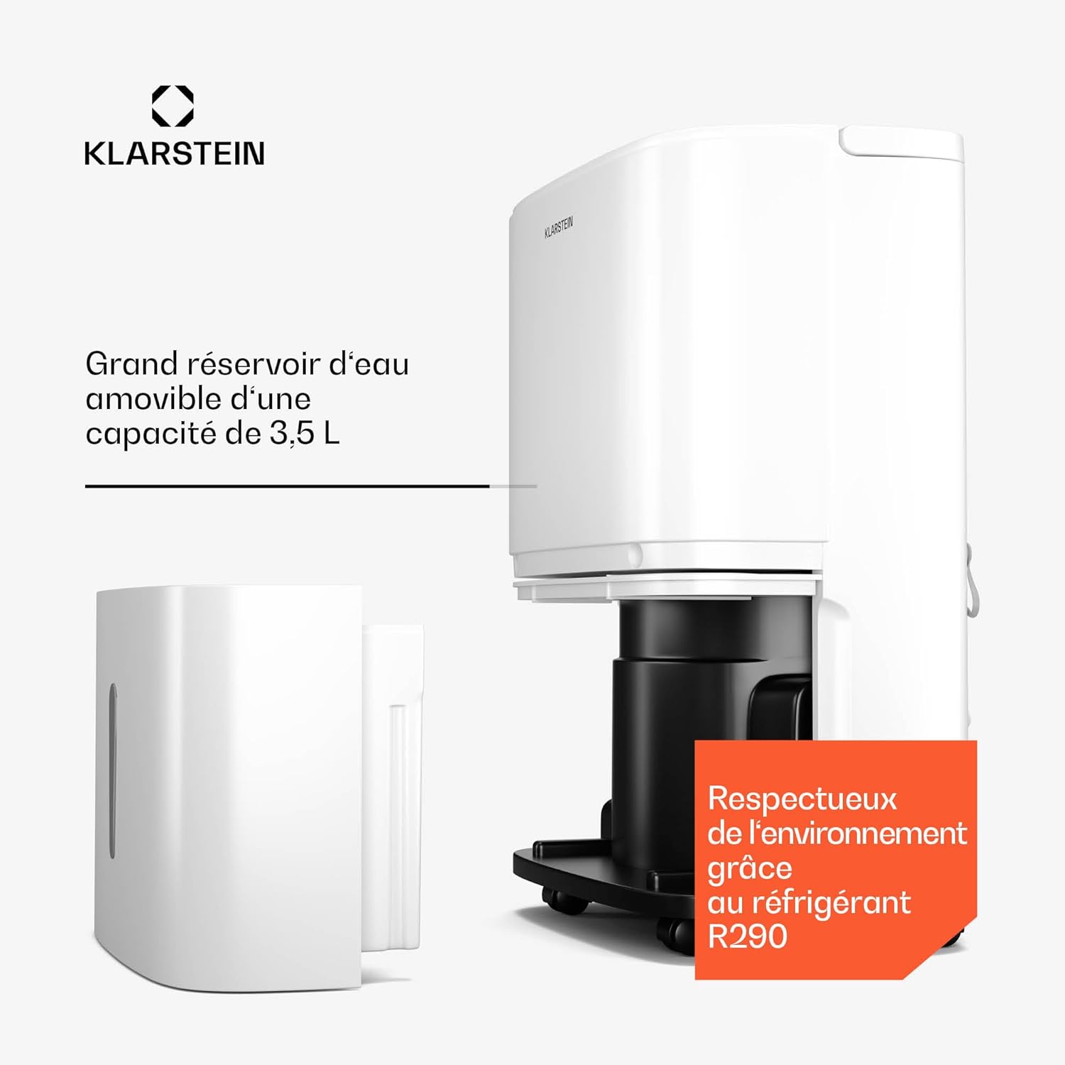 Klarstein DryFy 20 L déshumidificateur d'air - 400 W, 20 L/jour, réservoir 5 L, seulement 46 dB, minuterie, redémarrage automatique, séchage du linge, anti-moisissure, blanc