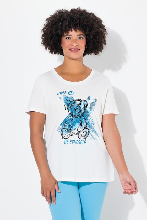 T-Shirt, Boxy Fit, Teddy-Motiv, Halbarm