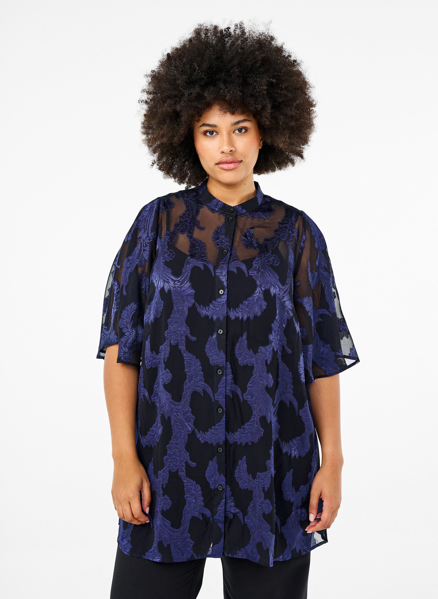 Chiffon tunika med jacquard mønster
