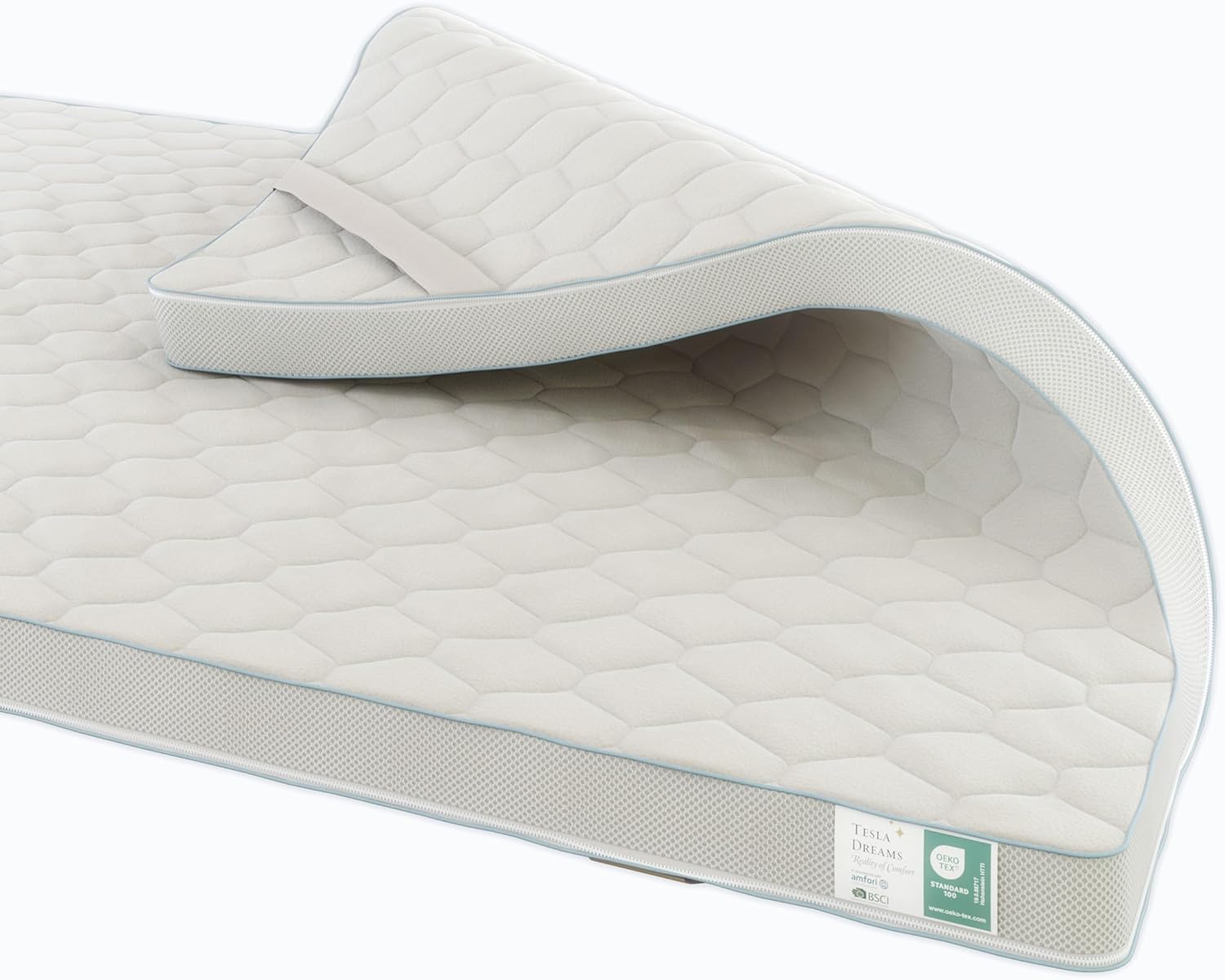 Tesla Dreams Memoryschaum Topper 140x200 cm – Visco Matratzen Topper 7 cm – druckentlastend & ergonomisch – atmungsaktiv – ÖKO-TEX Zertifiziert – Abnehmbarer & waschbarer Bezug